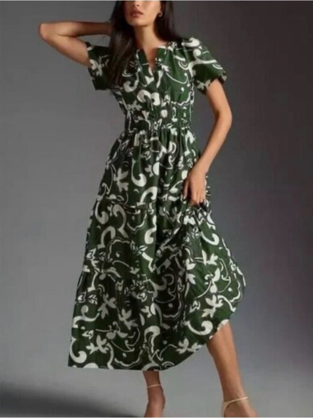 Anthropologie Somerset Maxi Dress - Green and White Patterned -Size M